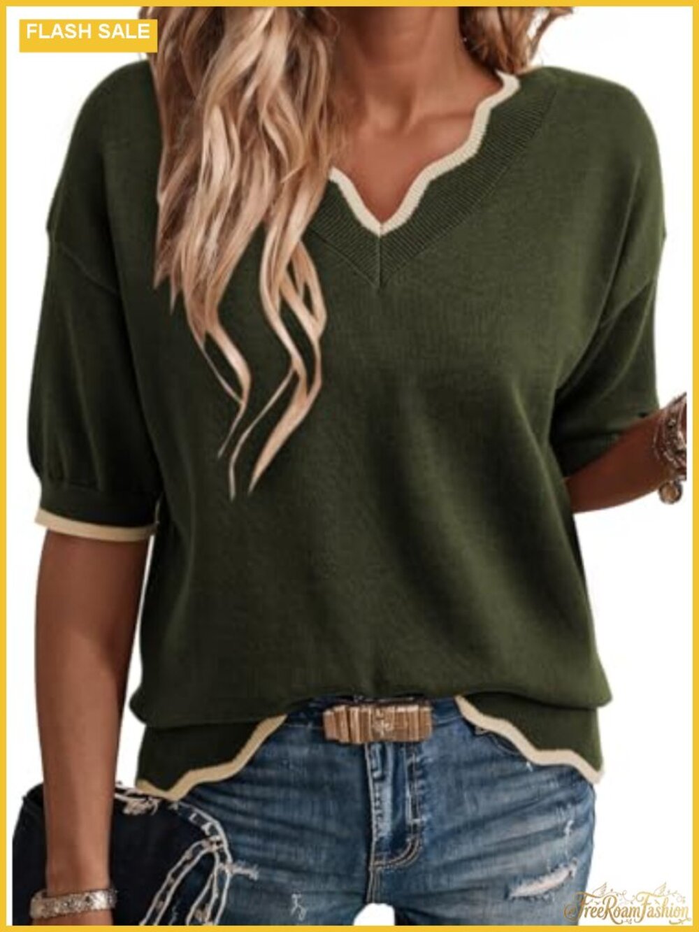 Dokotoo Lightweight Ribbed Knit Short Sleeve Sweater V-Neck Pullover